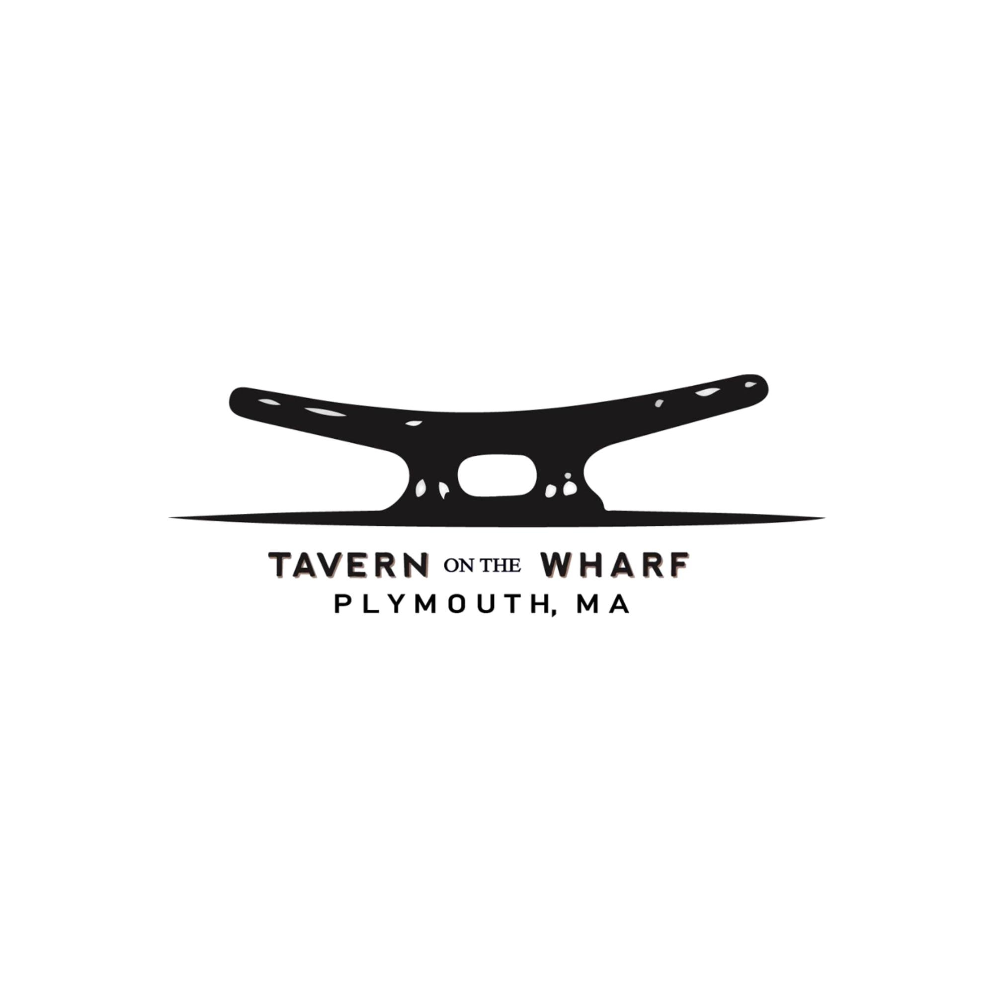 Logo reads 'Tavern on the Wharf, Plymouth, MA' with a cleat illustration above.