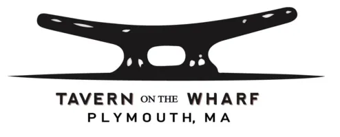 Logo reads 'Tavern on the Wharf, Plymouth, MA' with a cleat illustration above.