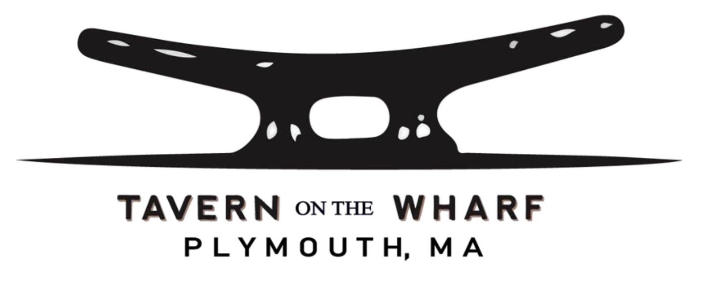 Logo reads 'Tavern on the Wharf, Plymouth, MA' with a cleat illustration above.
