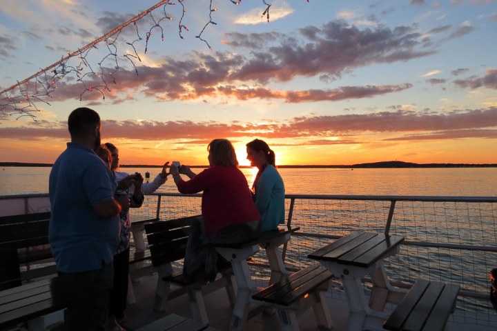 a group of people looking at a dock