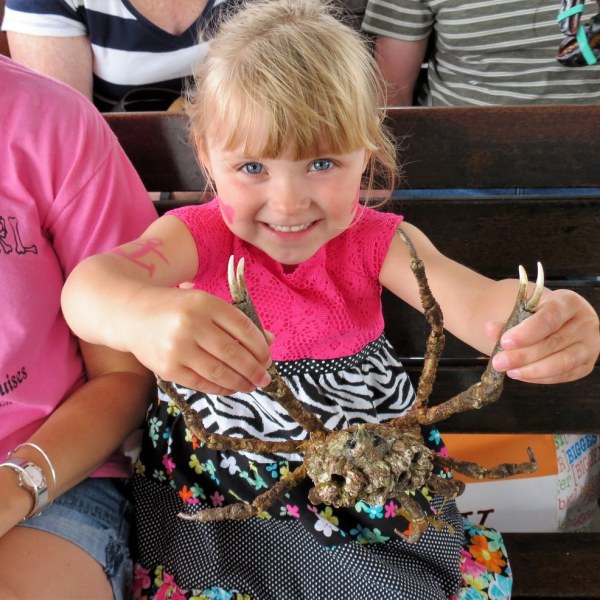 a little girl sitting on a table