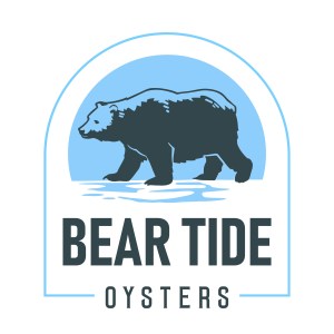 Logo with bear silhouette above 'Bear Tide Oysters' text.
