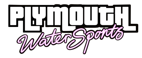 Plymouth WaterSports logo with stylized text on green background.